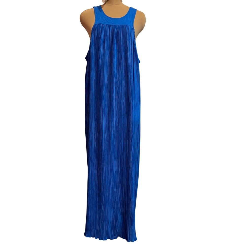 Anthropologie Maxi Dress Halter Plissé Pleated Boho Summer Women 2X Blue Slit